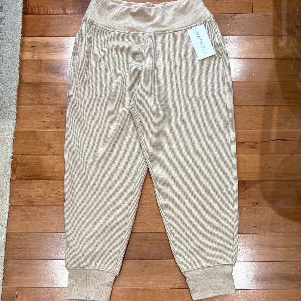 ATHLETA Women's COASTER LUXE WAFFLE HIGH RISE JOGGER Dune Heather Large - Picture 3 of 8